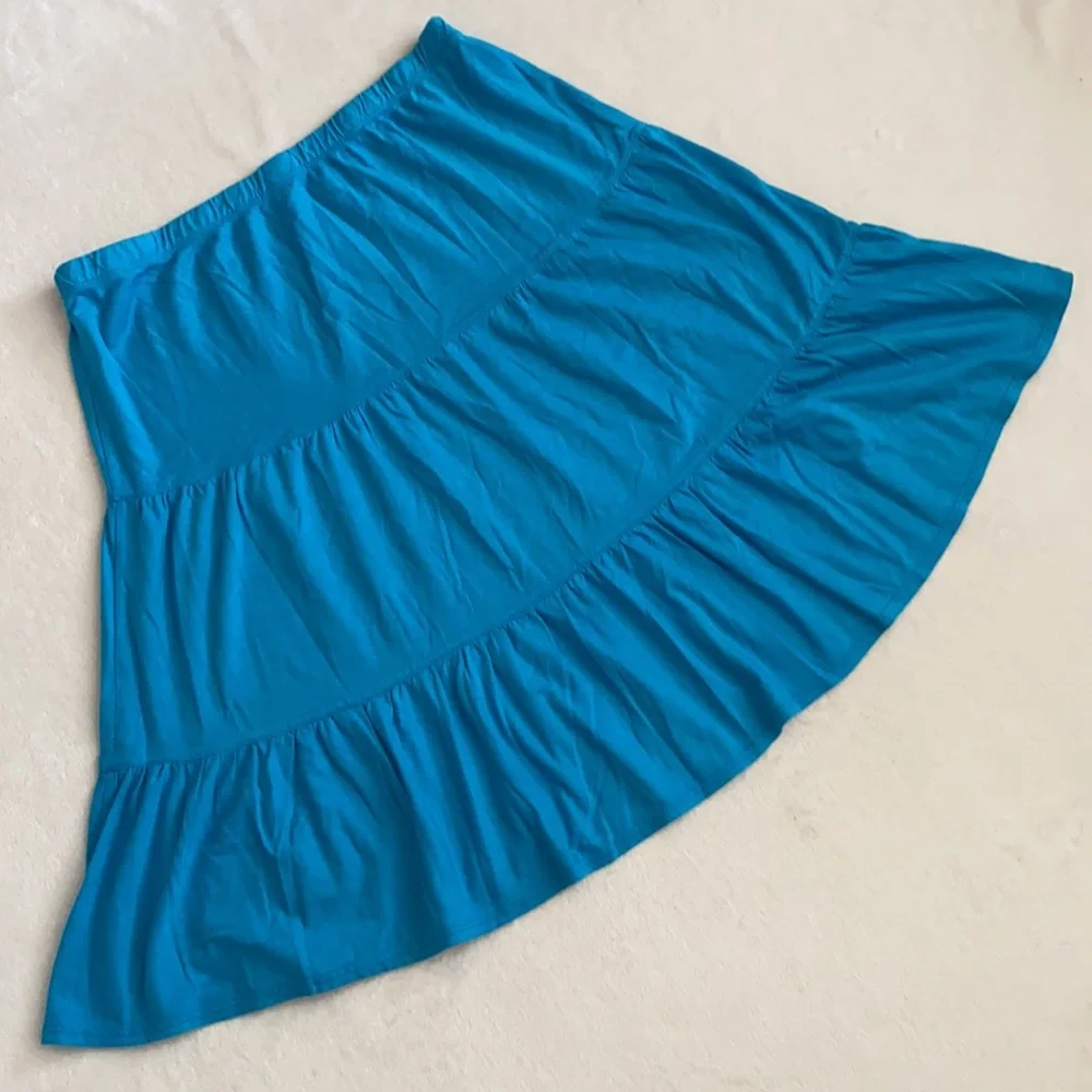 {VTG} Russ Berens Malibu USA | Y2K Cotton Modal Tiered Boho Peasant Skirt Blue M - Picture 7 of 12
